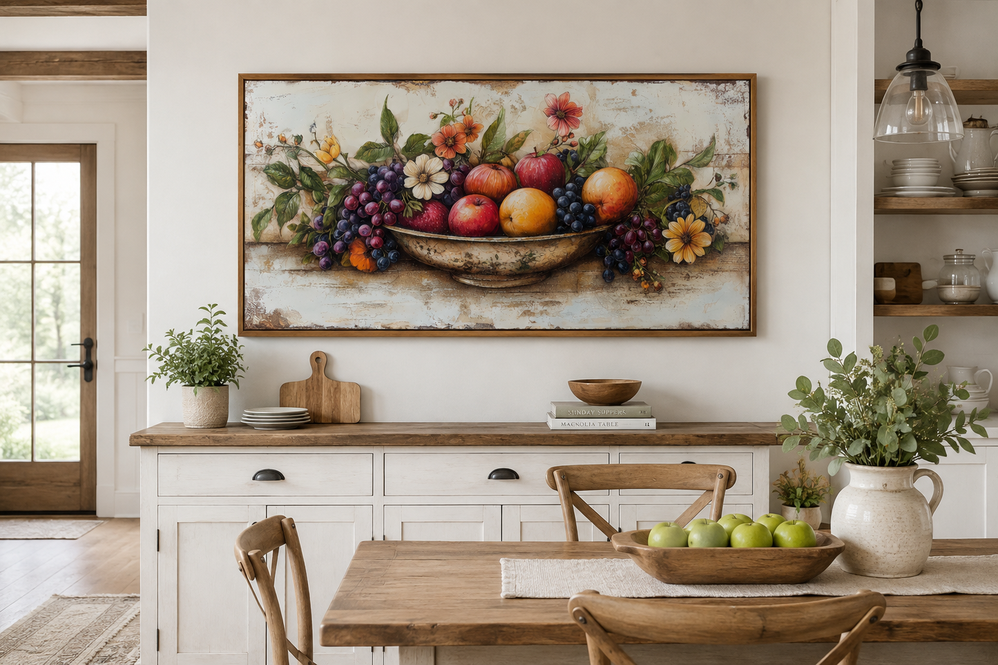 Farmhouse Kitchen Wall Art - Rustic Fruit Bowl Painting On Wood Canvas Print