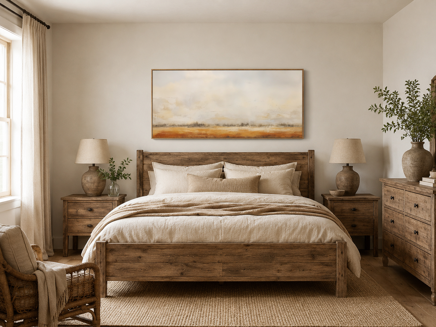 Farmhouse Wall Art - Minimalist Farm Canvas Art | Neutral Rustic Farm Field Painting