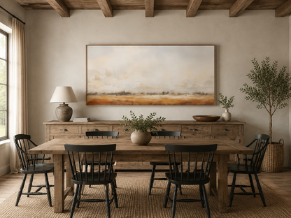 Farmhouse Wall Art - Minimalist Farm Canvas Art | Neutral Rustic Farm Field Painting