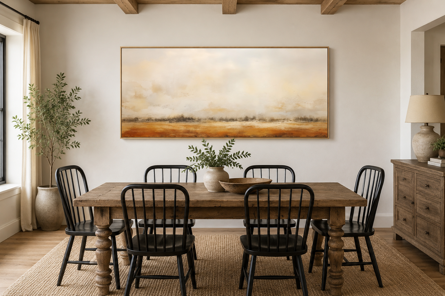 Farmhouse Wall Art - Minimalist Farm Canvas Art | Neutral Rustic Farm Field Painting