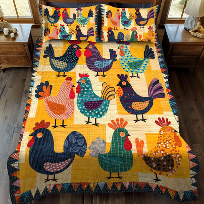 Single (59'' x 70'') /Whimsy Rooster 3-Piece Quilted Bedding Set
