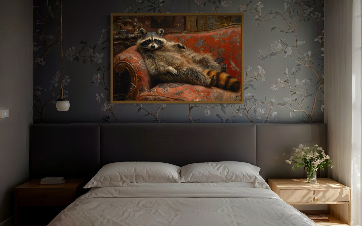 Fat Raccoon Victorian Portrait Framed Canvas Wall Art