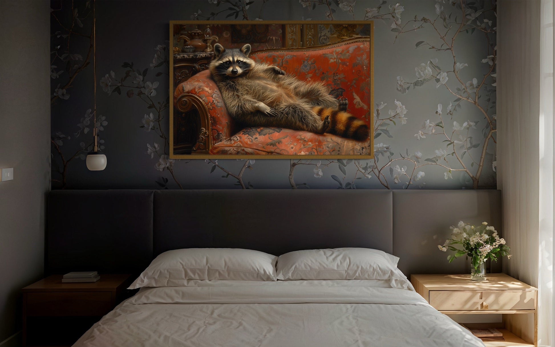 Fat Raccoon Victorian Portrait Framed Canvas Wall Art