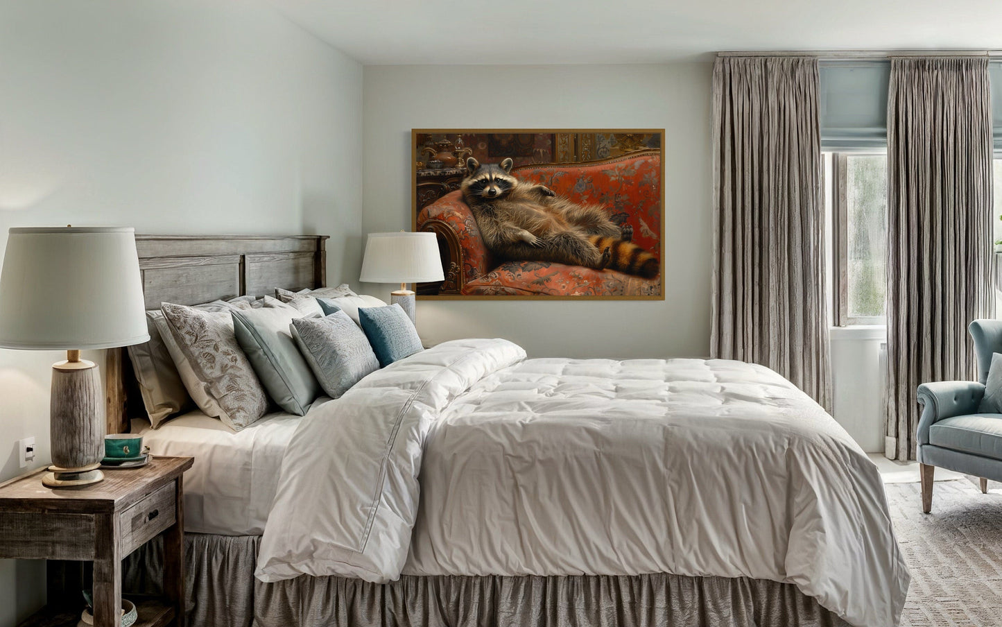 Fat Raccoon Victorian Portrait Framed Canvas Wall Art