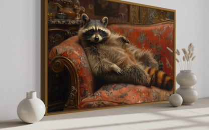 Fat Raccoon Victorian Portrait Framed Canvas Wall Art