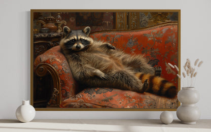 Fat Raccoon Victorian Portrait Framed Canvas Wall Art