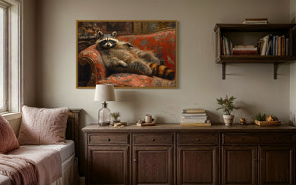 Fat Raccoon Victorian Portrait Framed Canvas Wall Art