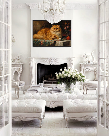 Fat Red Cat Victorian Portrait Framed Canvas Wall Art
