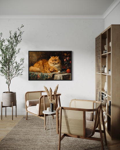 Fat Red Cat Victorian Portrait Framed Canvas Wall Art