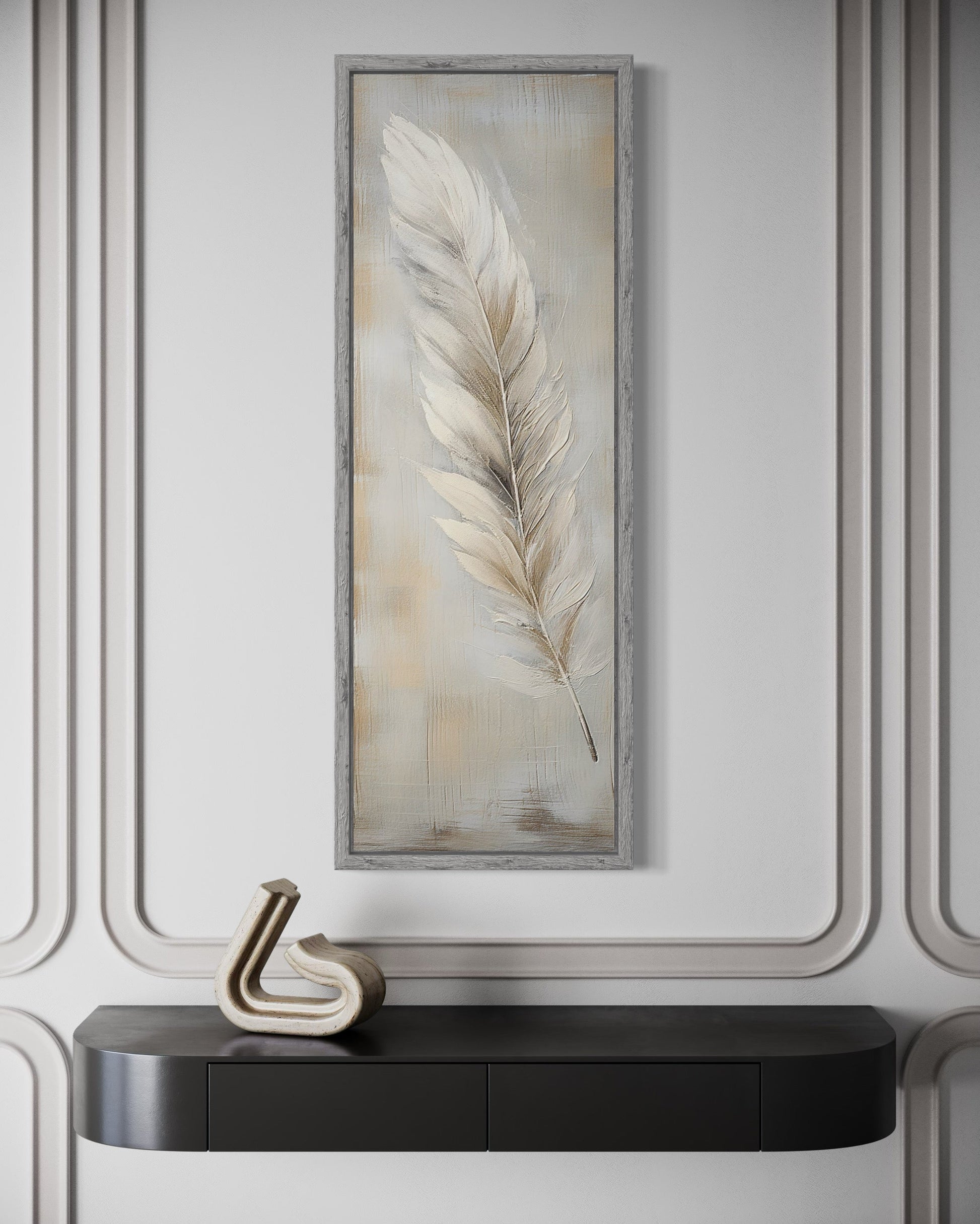Feather Stained on Rustic Wood Farmhouse Tall Vertical Framed Canvas Wall Art