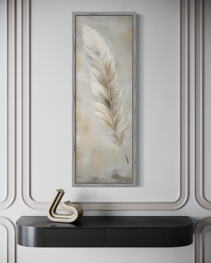 Feather Stained on Rustic Wood Farmhouse Tall Vertical Framed Canvas Wall Art
