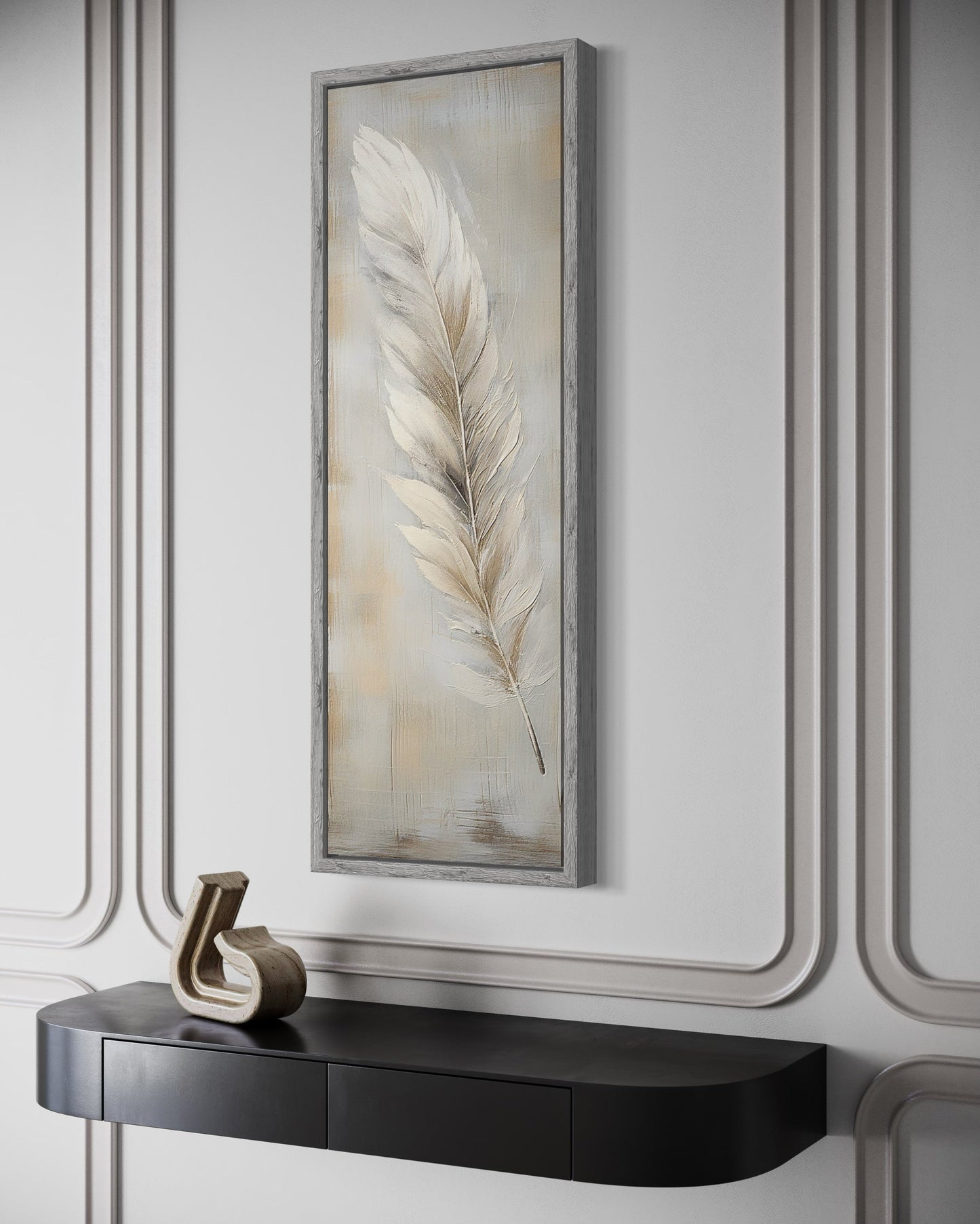 Feather Stained on Rustic Wood Farmhouse Tall Vertical Framed Canvas Wall Art