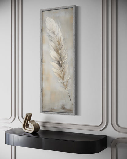Feather Stained on Rustic Wood Farmhouse Tall Vertical Framed Canvas Wall Art