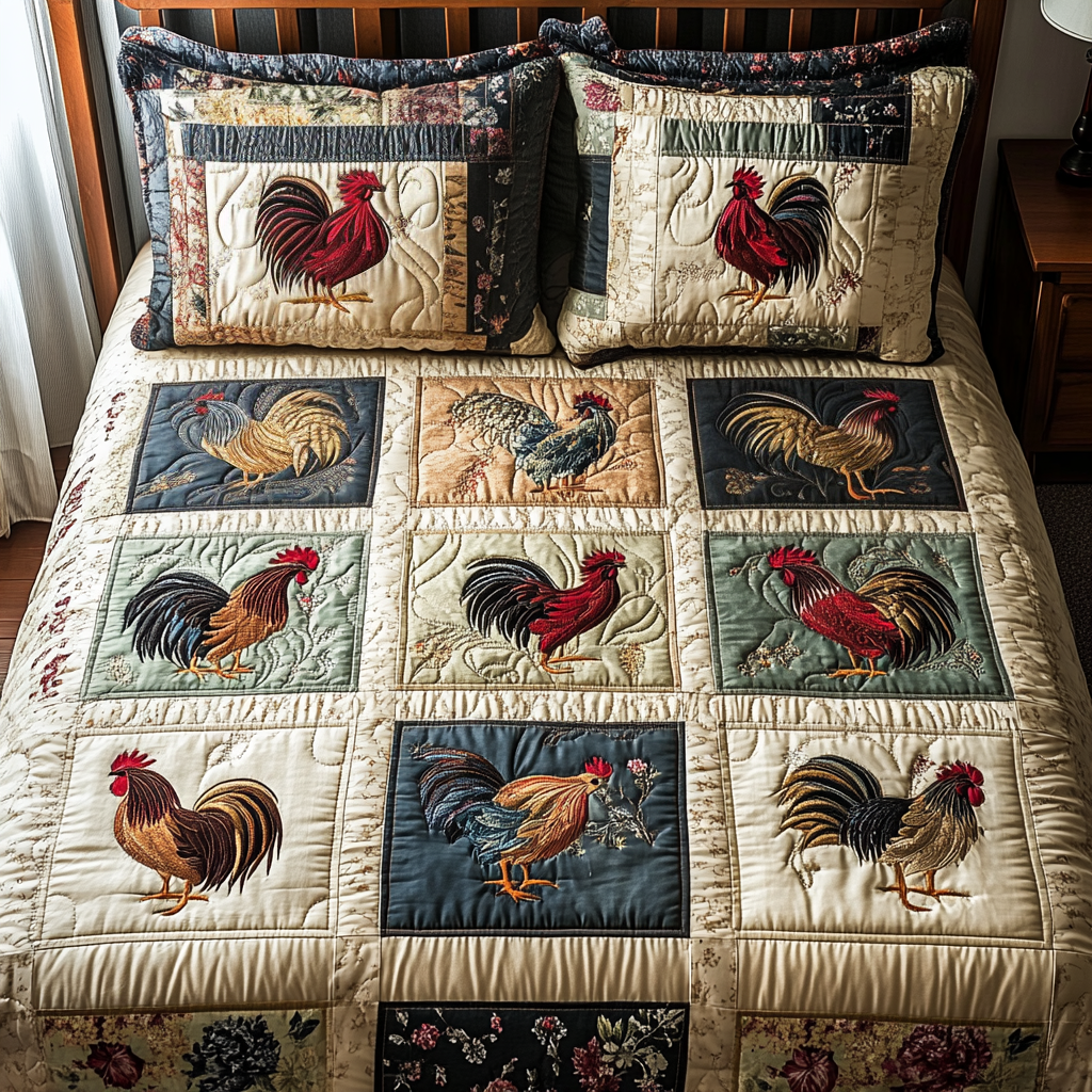 Feathered Grace 3-Piece Quilted Bedding Set - Single (59" x 70")