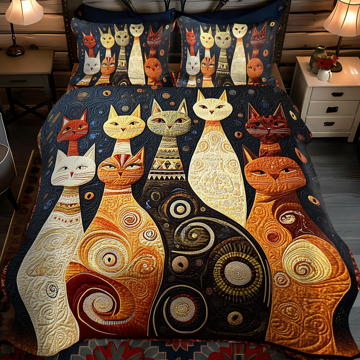 Feline Comfort 3-Piece Quilted Bedding Set - Single (59" x 70")