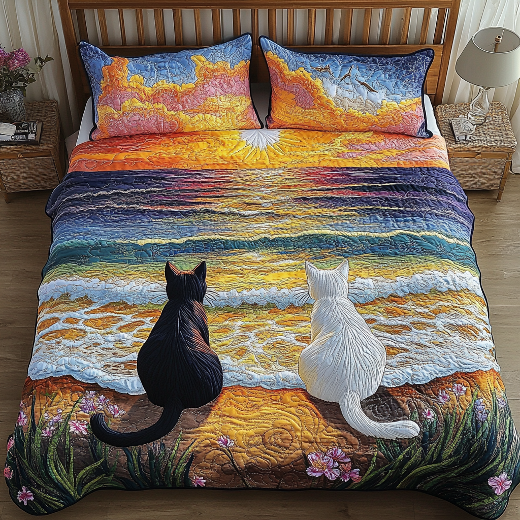 Feline Dream 3-Piece Quilted Bedding Set - Single (59" x 70")