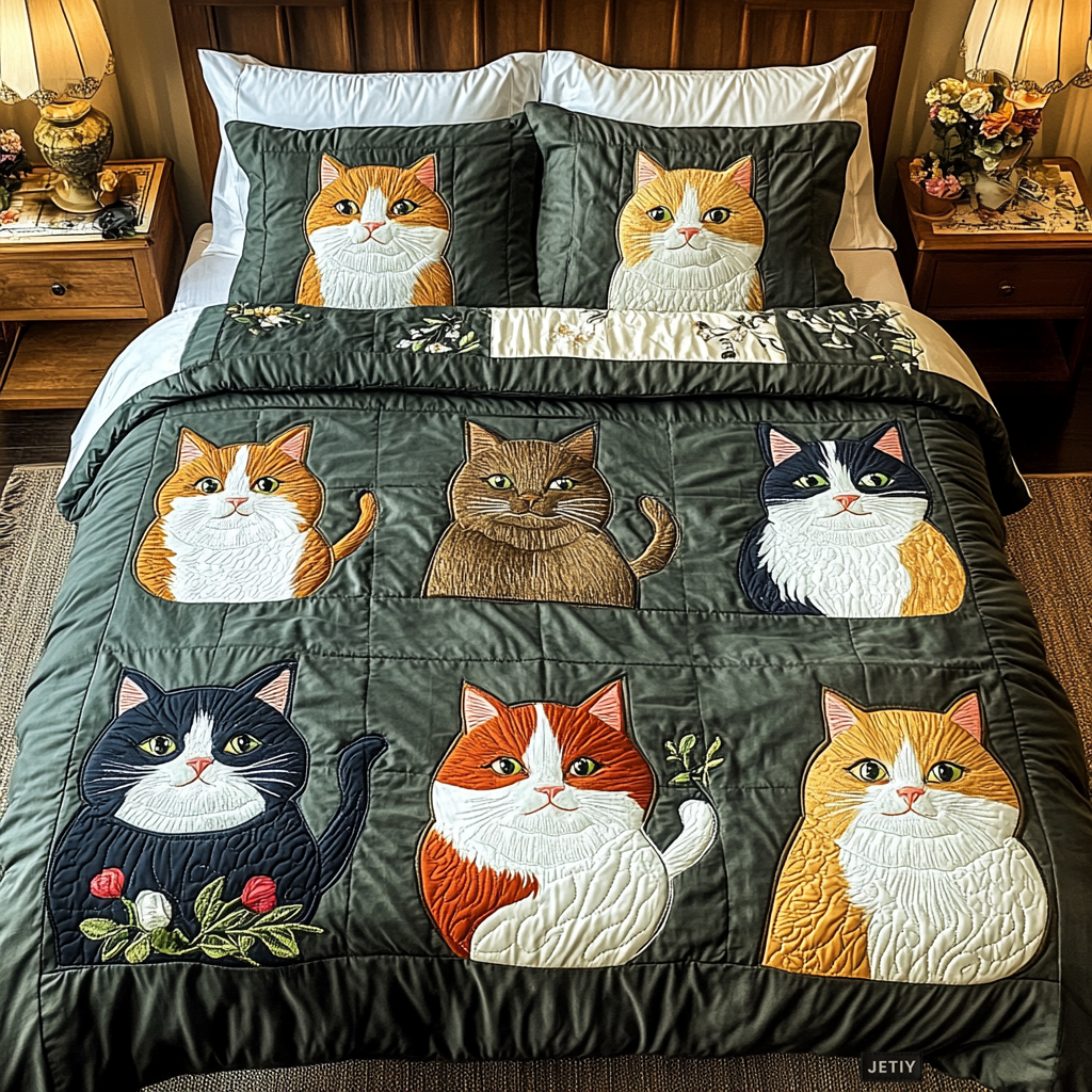 Feline Fantasy 3-Piece Quilted Bedding Set - Single (59" x 70")