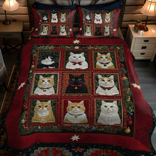 Feline Holiday Spirit 3-Piece Quilted Bedding Set - Single (59" x 70")