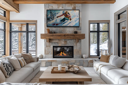 Female Skier Wall Art – Empowering Ski Art | Winter Sports Painting on Floating Frame Canvas