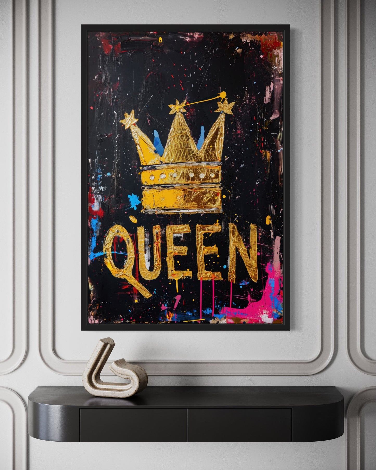 Queen Wall Art, Gold Crown With Word Queen Canvas Wall Art For Women's Office Decor