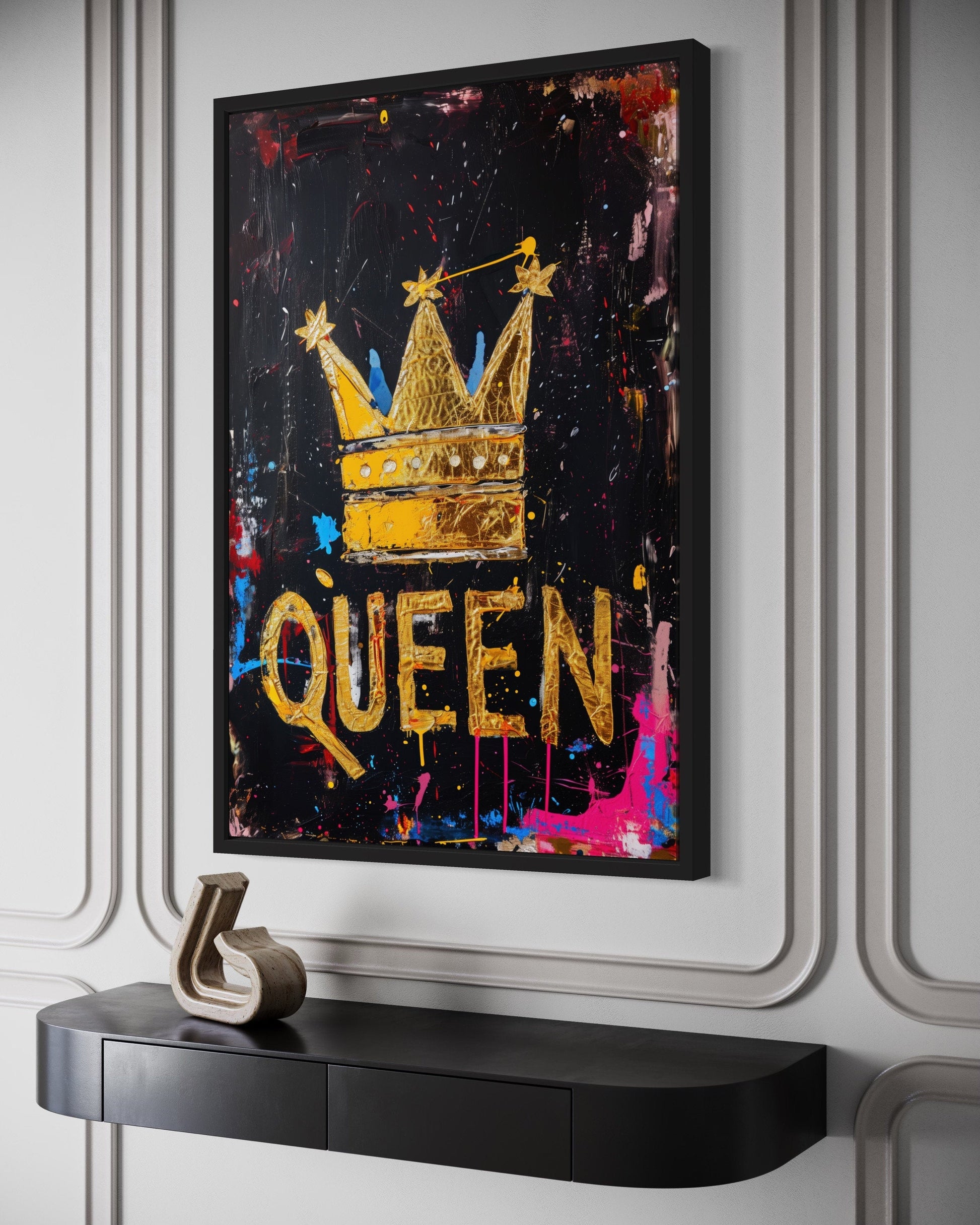 Queen Wall Art, Gold Crown With Word Queen Canvas Wall Art For Women's Office Decor