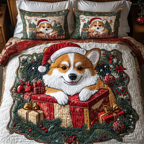 Festive Corgi 3-Piece Quilted Bedding Set - Single (59" x 70")