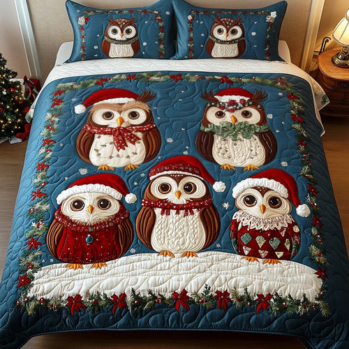Festive Owls 3-Piece Quilted Bedding Set - Single (59" x 70")