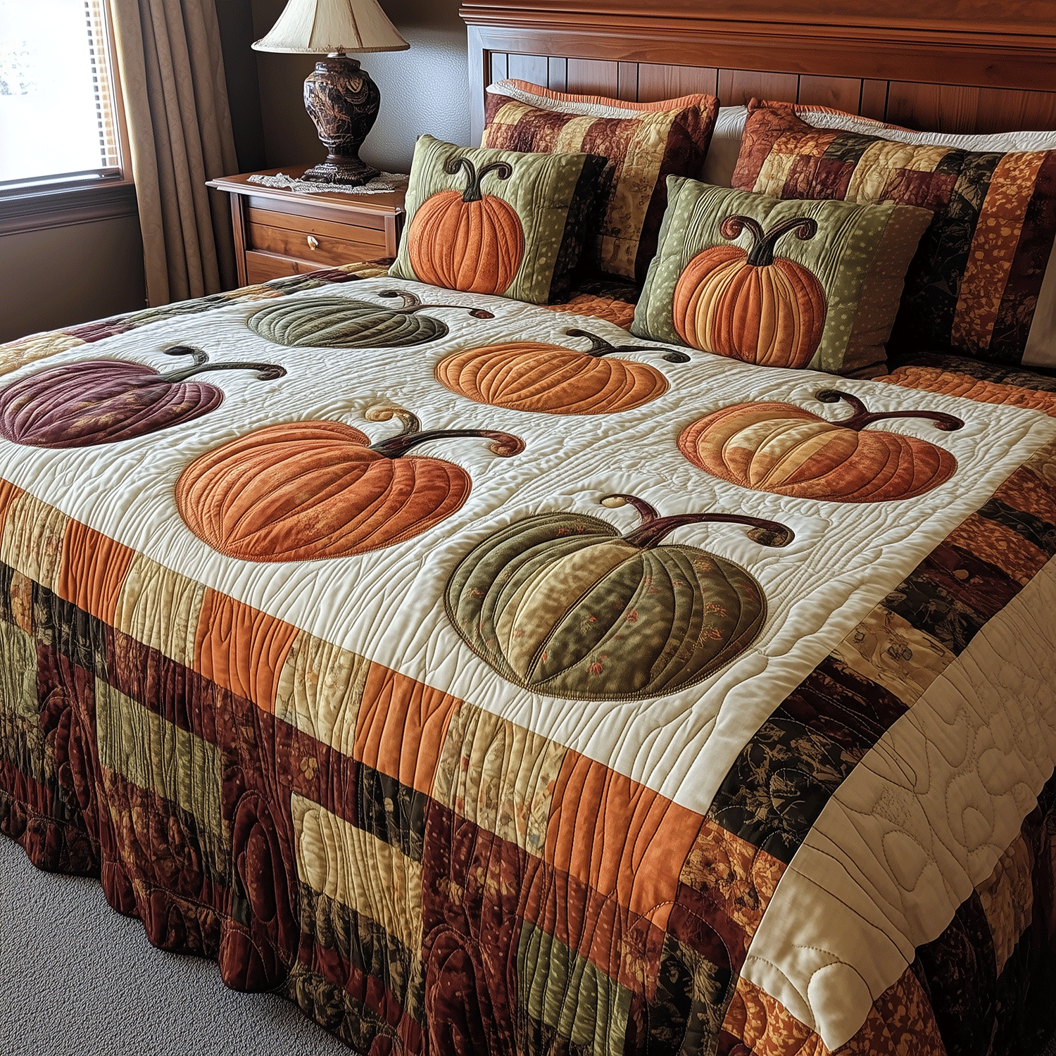 Festive Pumpkin 3-Piece Quilted Bedding Set - Single (59" x 70")