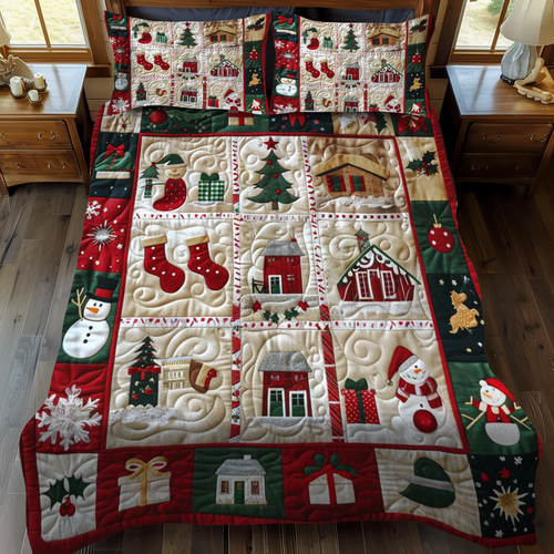Festive Village 3-Piece Quilted Bedding Set - Single (59" x 70")
