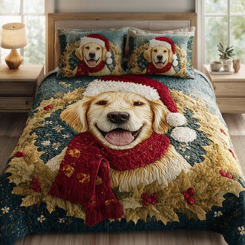 Festive Golden Retriever 3-Piece Quilted Bedding Set - Single (59" x 70")