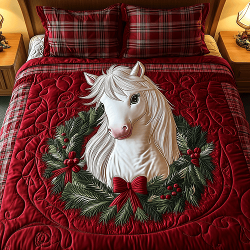 Festive Pony Dreams 3-Piece Quilted Bedding Set - Single (59" x 70")