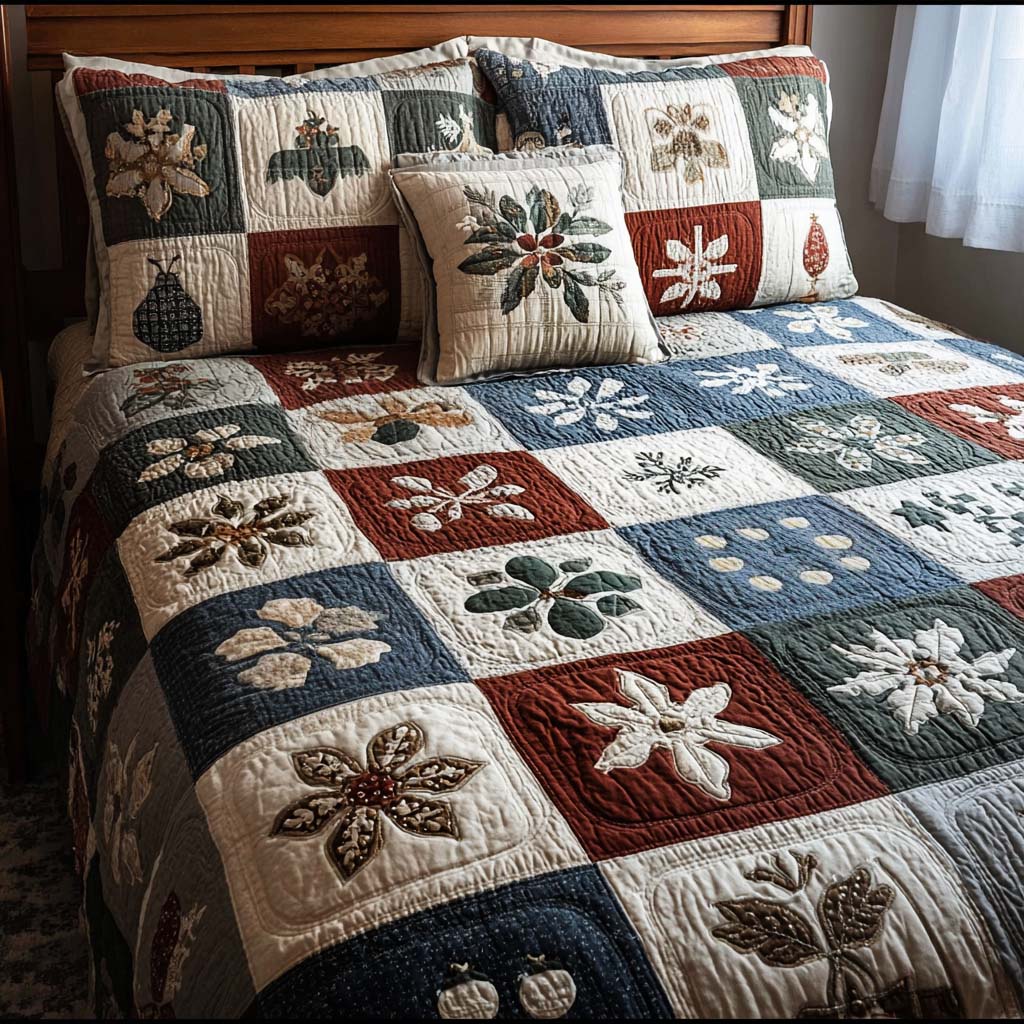 Festive Whispers 3-Piece Quilted Bedding Set - Single (59" x 70")
