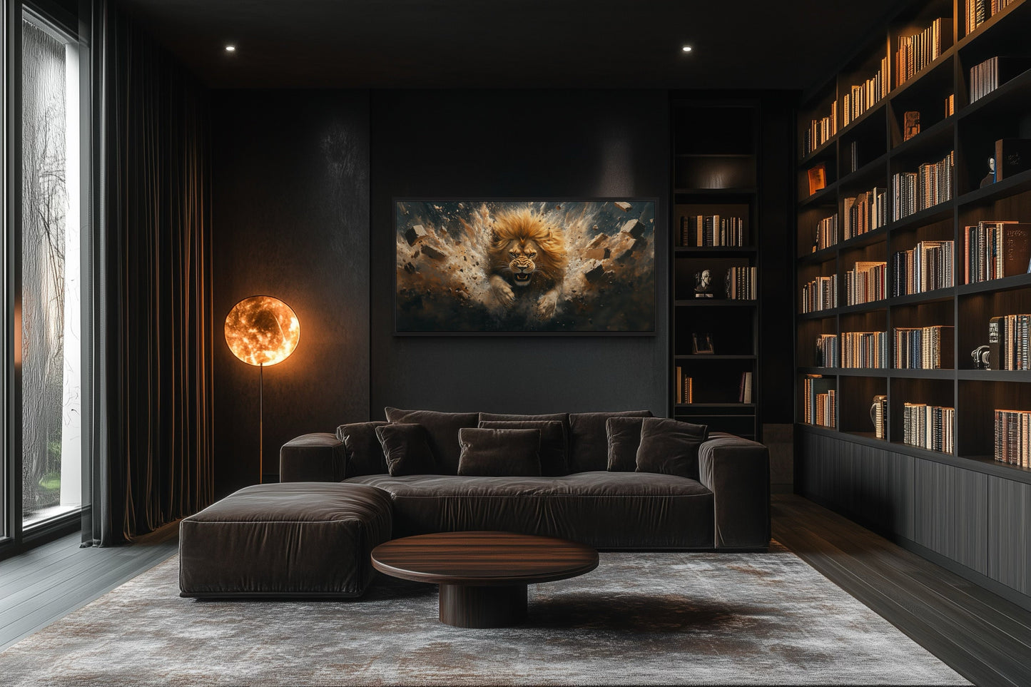 Fierce Lion Breaking Brick Wall Man Cave Or Manly Office Wall Decor Canvas Wall Art