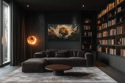 Fierce Lion Breaking Brick Wall Man Cave Or Manly Office Wall Decor Canvas Wall Art