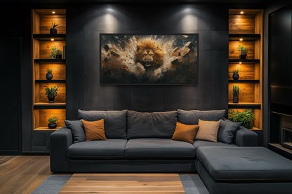 Fierce Lion Breaking Brick Wall Man Cave Or Manly Office Wall Decor Canvas Wall Art
