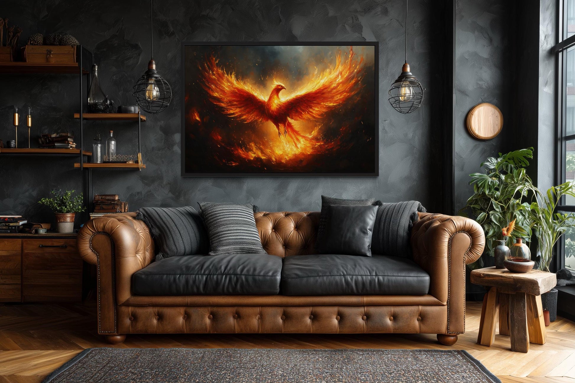 Fiery Phoenix Rising Painting Canvas Wall Art