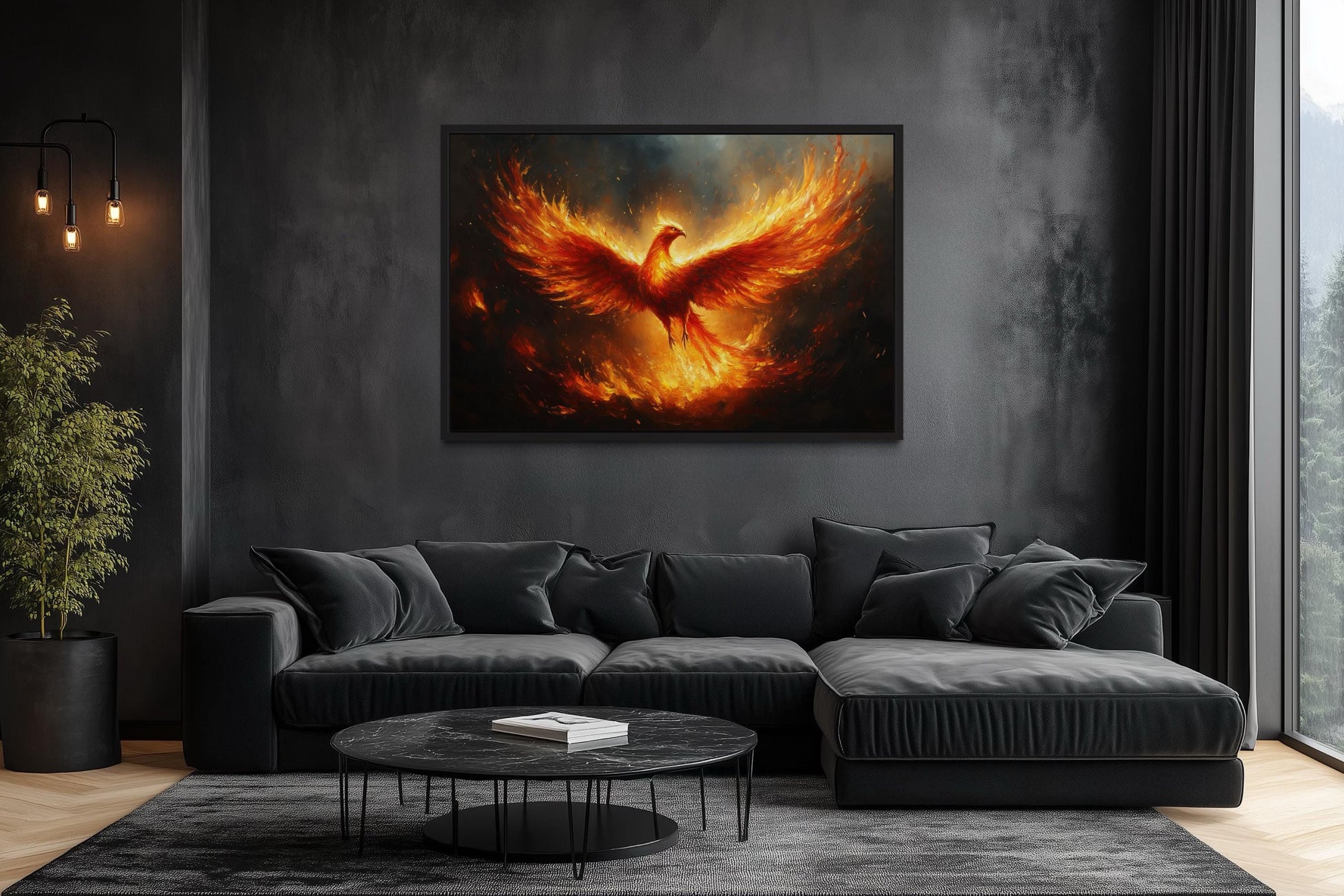 Fiery Phoenix Rising Painting Canvas Wall Art