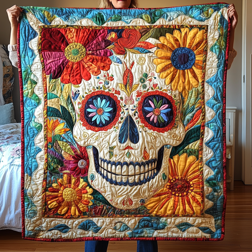 Throw (55'' x 60'') /Fiesta Skull Vibes Quilted Blanket