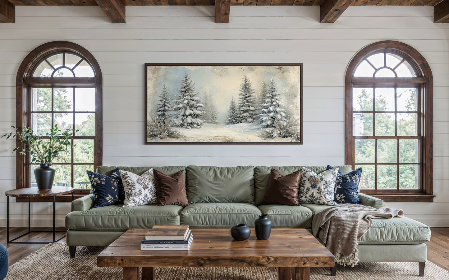 Fir Tree Forest In Winter Framed Canvas Wall Art