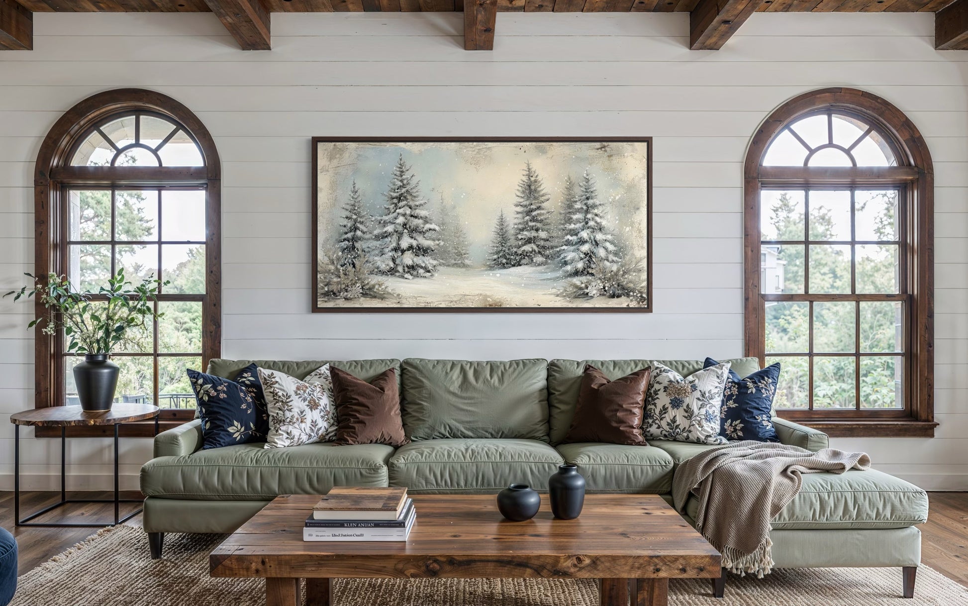 Fir Tree Forest In Winter Framed Canvas Wall Art