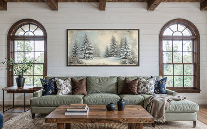 Fir Tree Forest In Winter Framed Canvas Wall Art