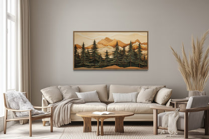 Fir Tree Forest Painting Wood Panel Effect Framed Canvas Wall Art