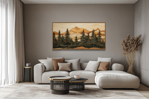 Fir Tree Forest Painting Wood Panel Effect Framed Canvas Wall Art
