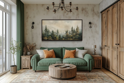 Fir Tree Forest Sage Green Framed Canvas Wall Art