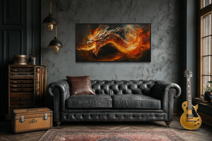 Fire Breathing Dragon Framed Canvas Wall Art For Man Cave