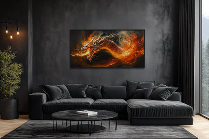 Fire Breathing Dragon Framed Canvas Wall Art For Man Cave