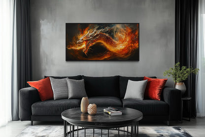 Fire Breathing Dragon Framed Canvas Wall Art For Man Cave