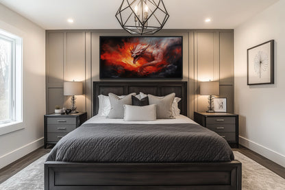 Fire Breathing Red Dragon Framed Canvas Wall Art