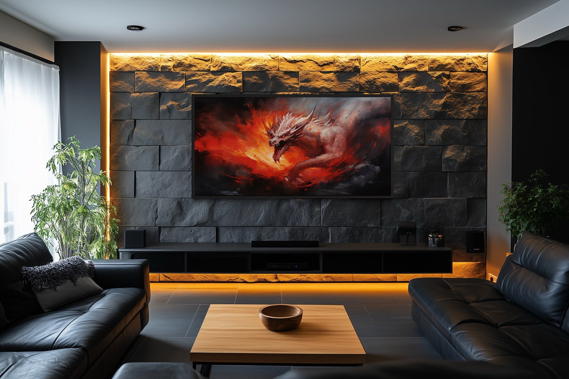 Fire Breathing Red Dragon Framed Canvas Wall Art
