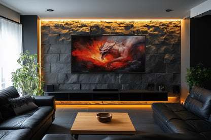 Fire Breathing Red Dragon Framed Canvas Wall Art